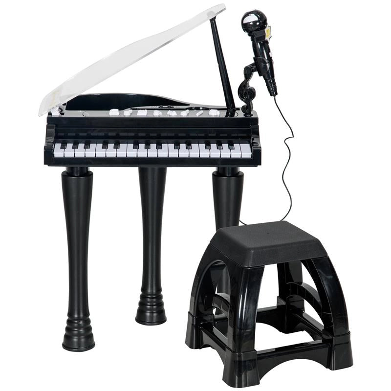 PIANOFORTE PER BAMBINI A 32 TASTI CON SGABELLO, MICROFONO, MUSICHE, LUCI E GAMBE RIMOVIBILI, NERO