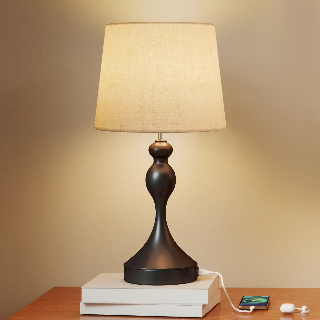Lampada da Tavolo LED con Paralume in Tela ¨C zephmum ¨C Nero