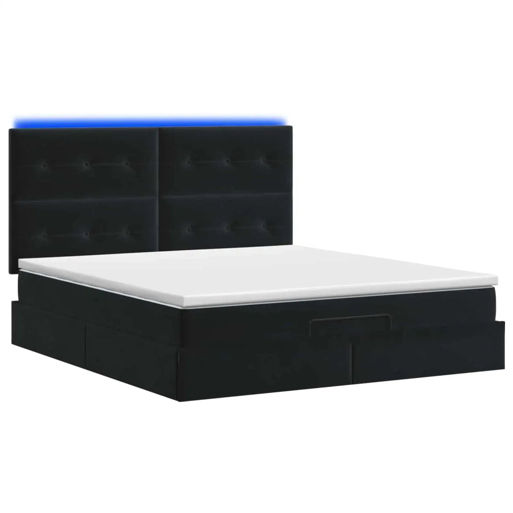 Letto Ottomano con Materasso e LED Nero 160 x 200 cm Velluto 3458315