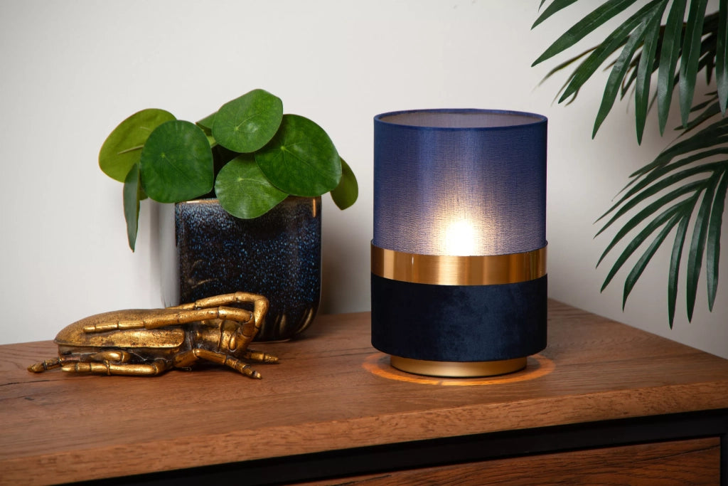 Lampada da tavolo lino blu oro E14 Lucide Extravaganza