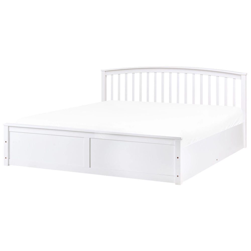 Letto matrimoniale in legno di pino con contenitore bianco con rete sollevabile 180 x 200 cm