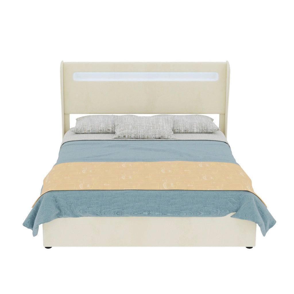 Letto imbottito con testiera regolabile e LED multicolore; 140 x 200 cm; beige