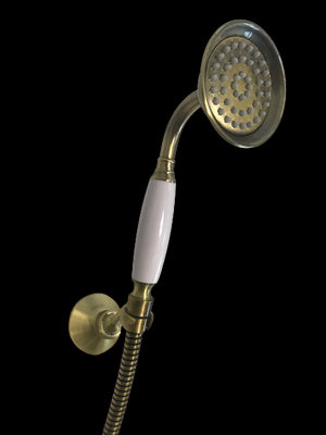 Rubinetto doccia bronzato, vecchio ottone maniglie a stella rosoni decorati