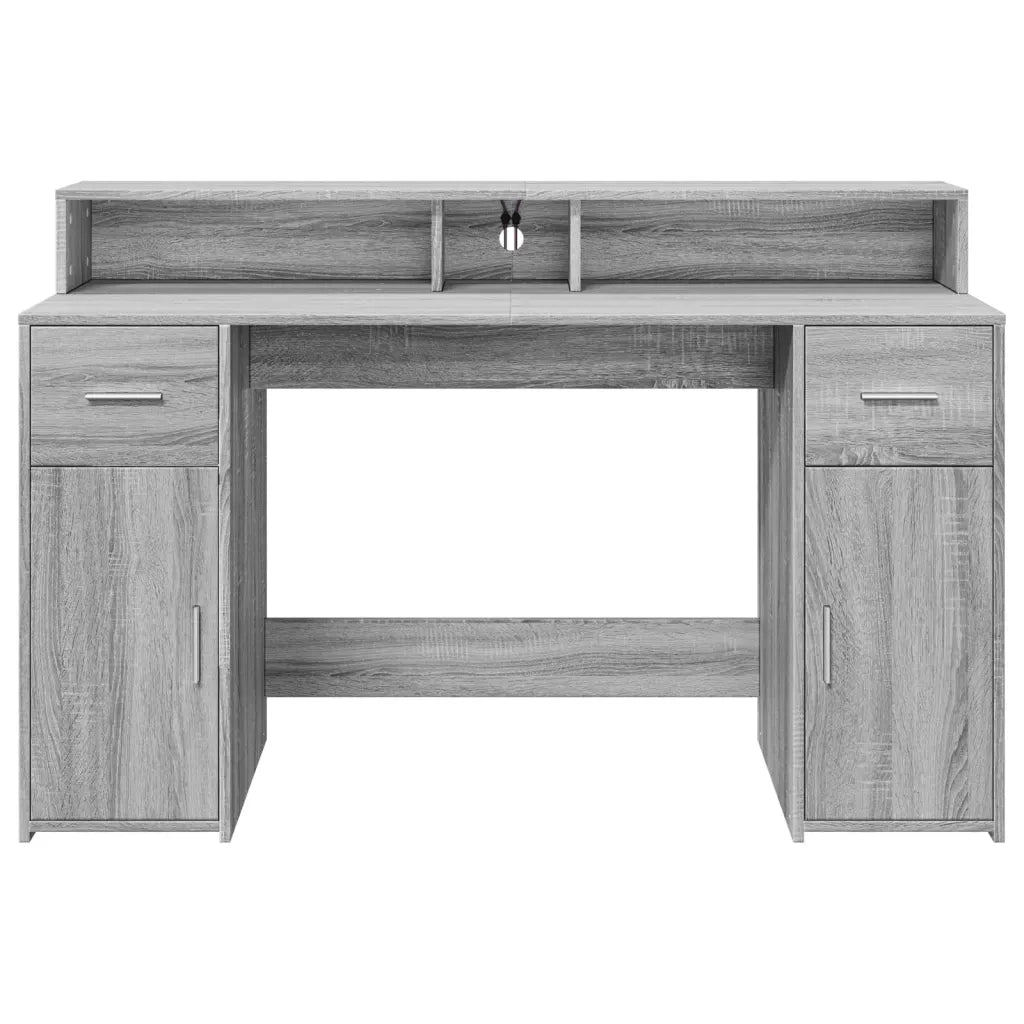 Scrivania | Tavolo da Ufficio con Luci LED Grigio Sonoma 140x55x91cm in Multistrato