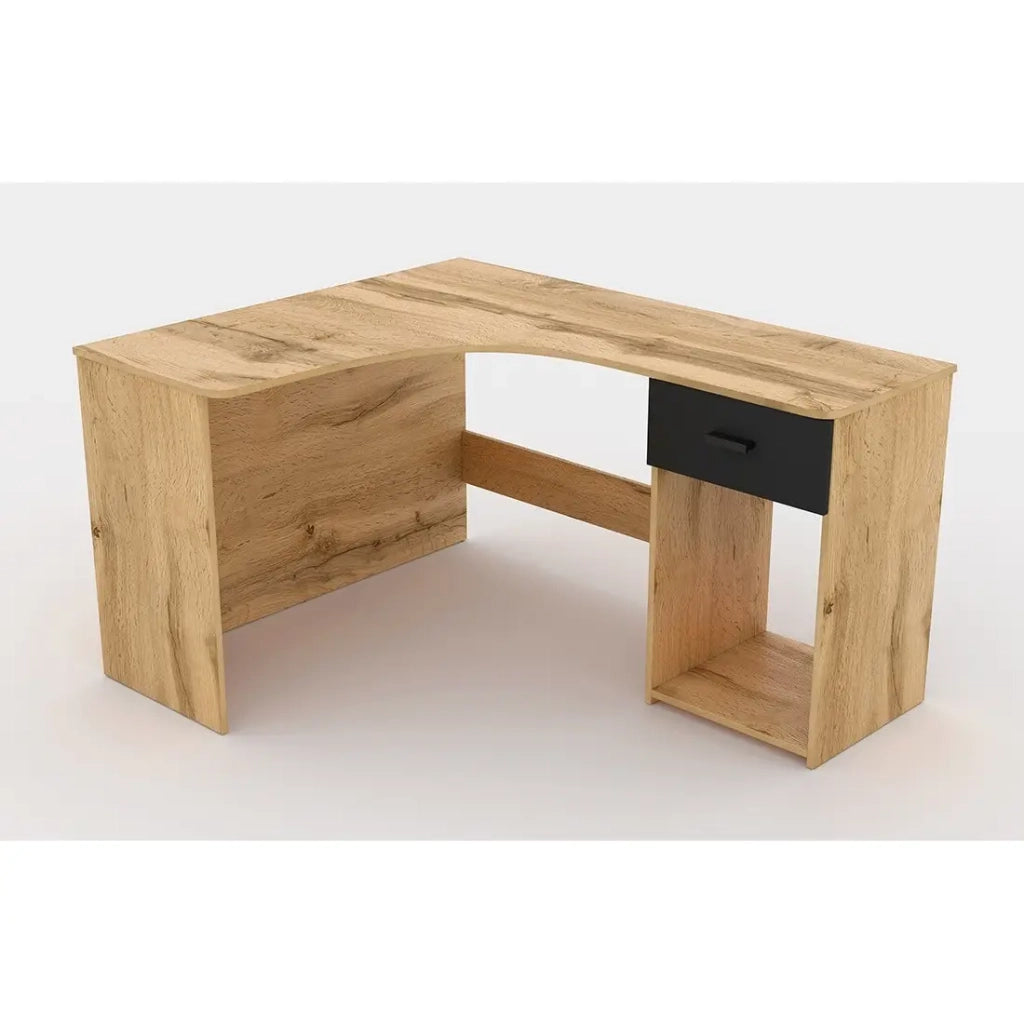 Scrivania angolare design con numerosi spazi di archiviazione collezione LOUANE colore rovere e nero.