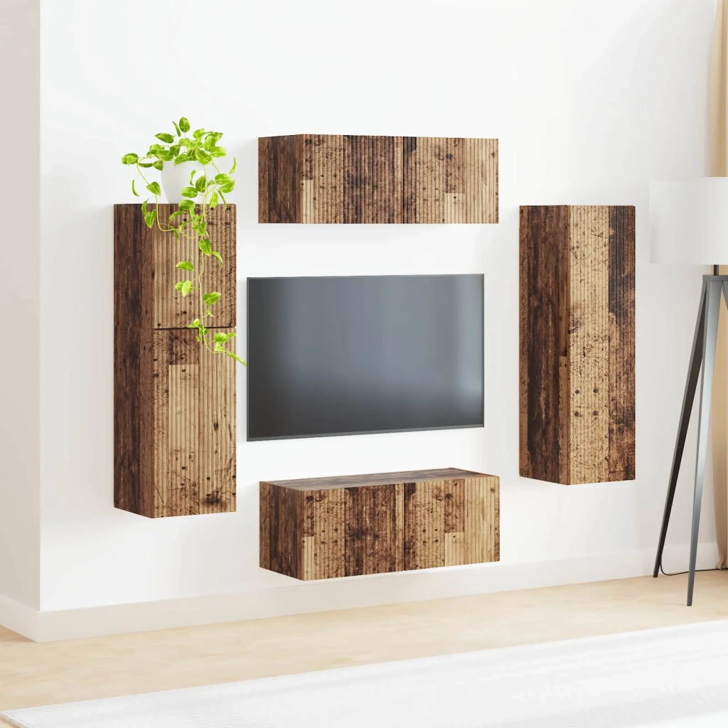 Set mobile TV 4 pz-Credenza per TV Legno vecchio Legno multistrato 695675