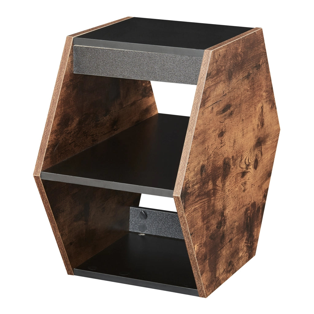 Set di 2 Tavolini Molde Design Esagonale - Effetto Noce / Nero [en.casa]