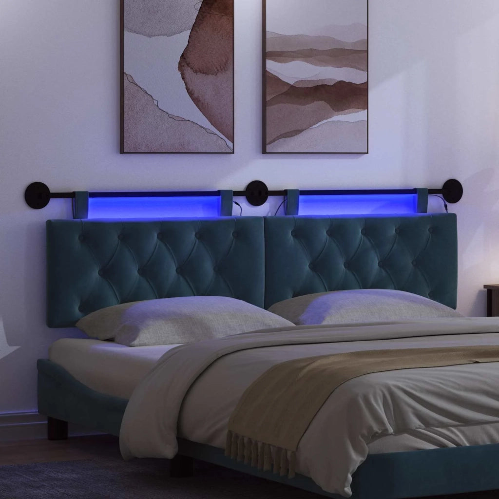 Testiera sospesa Con luce LED Blu Velluto