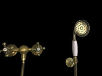 Rubinetto doccia bronzato, vecchio ottone maniglie a stella rosoni decorati