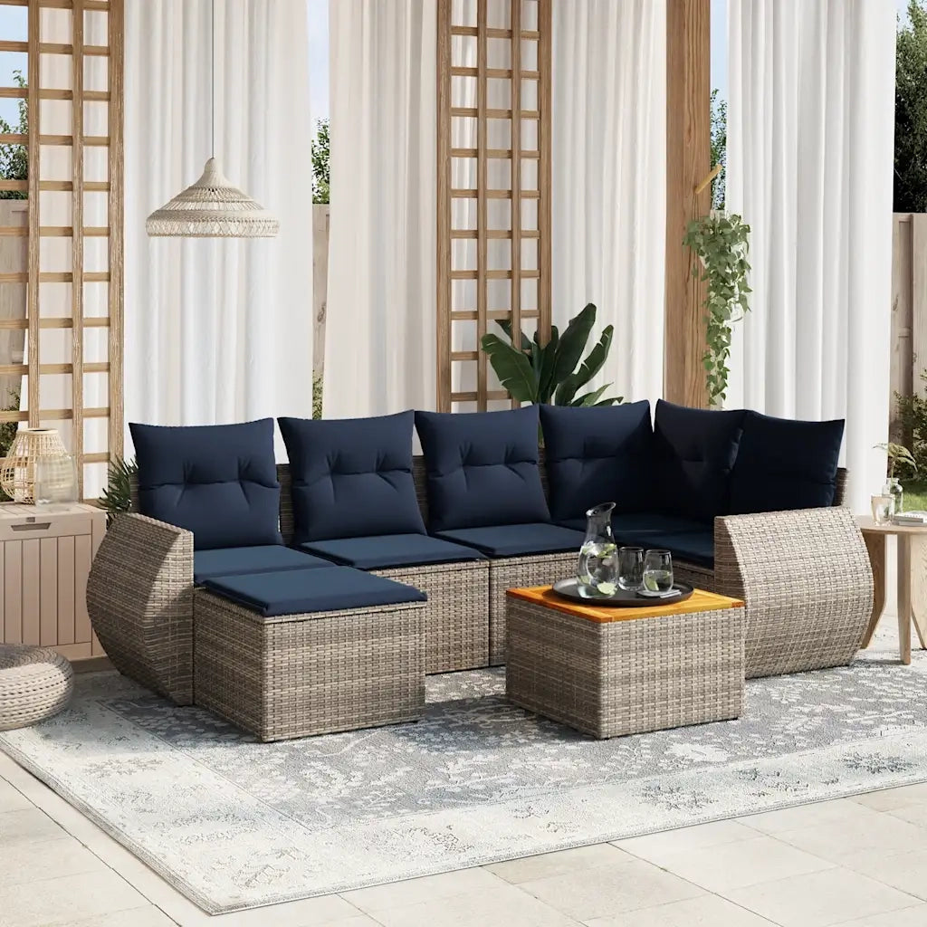 Set Divani da Giardino 7 pz con Cuscini Grigio in Polyrattan 3225109