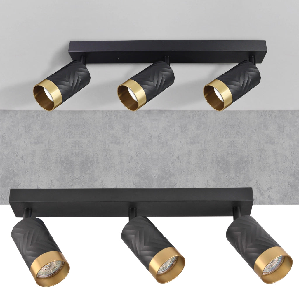 Applique/Plafoniera 3 faretti nero oro GU10 Arras Polux