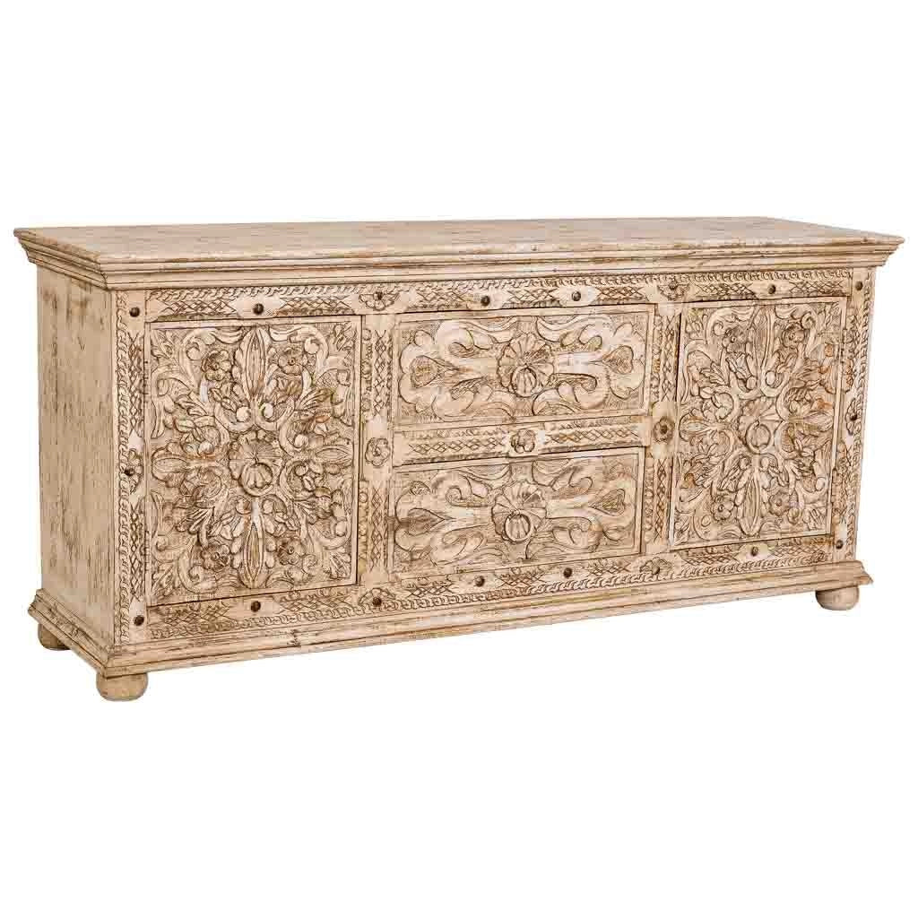Credenza artigianale in legno beige 165x45x76h cm
