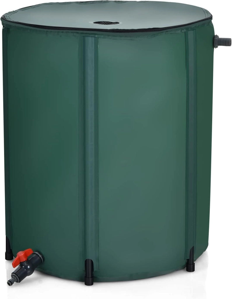 Serbatoio Pieghevole per Acqua Piovana, 225 Litri, Sistema Raccoglimento Acqua Piovana Portatile Con Tappo Filtro Valvola di Straripamento Valvola a Rete, Verde scuro