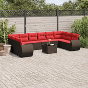 Set Divani da Giardino 11 pz con Cuscini Marrone in Polyrattan 3221883