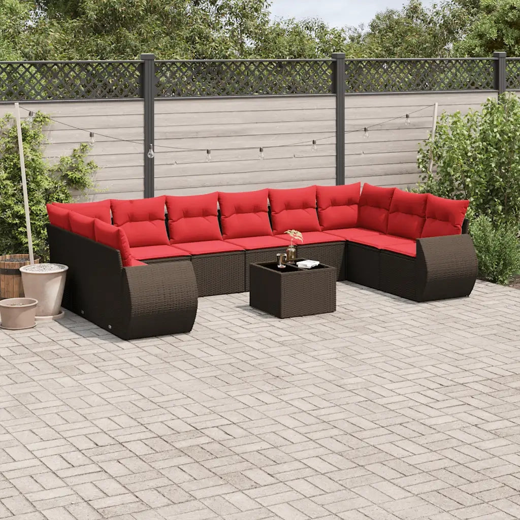 Set Divani da Giardino 11 pz con Cuscini Marrone in Polyrattan 3221883