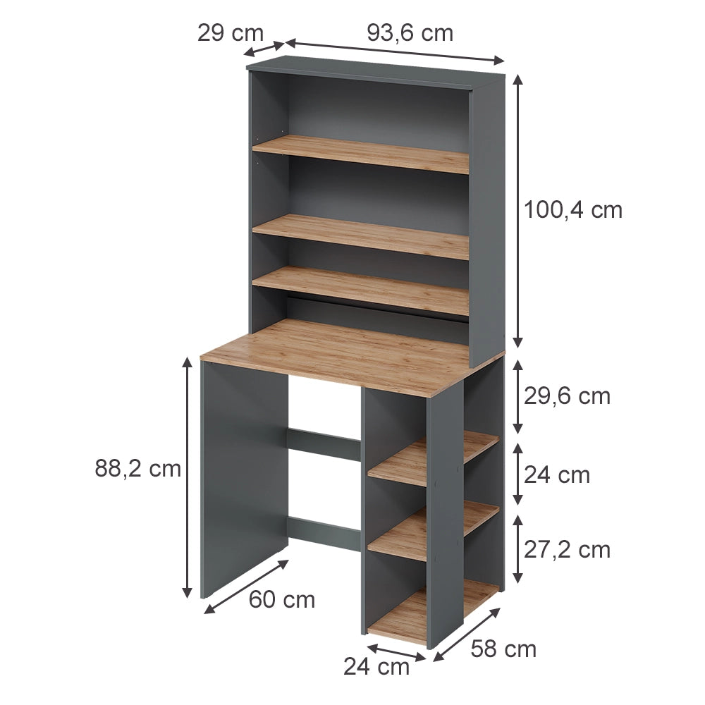 Mobile per lavatrice Viktor Antracite/Rovere dorato 93.6 x 88.2 cm 2 parti con ripiano Vicco