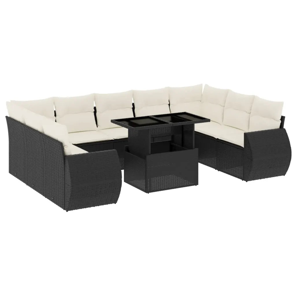Set Divani da Giardino 10pz con Cuscini in Polyrattan Nero 3268736