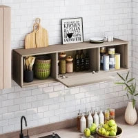 Armadio da Bagno a Parete Mueble da Bagno Appeso con 2 Scomparti Aperti e Porta Ribaltabile 120x30x29,5 cm Marrone