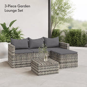 3-piece Garden Lounge Set With Cushions, Grey Poly Rattan
