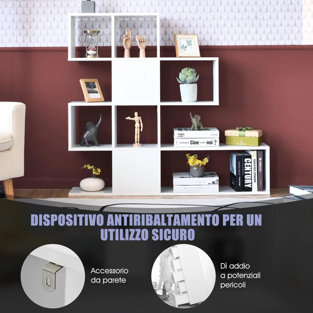 Libreria in Legno, 5 Livelli con Ante, Scaffale Multifunzionale a Forma di Scala, Ideale per Soggiorno Studio Ufficio, 120x19,5x109cm (Bianco)