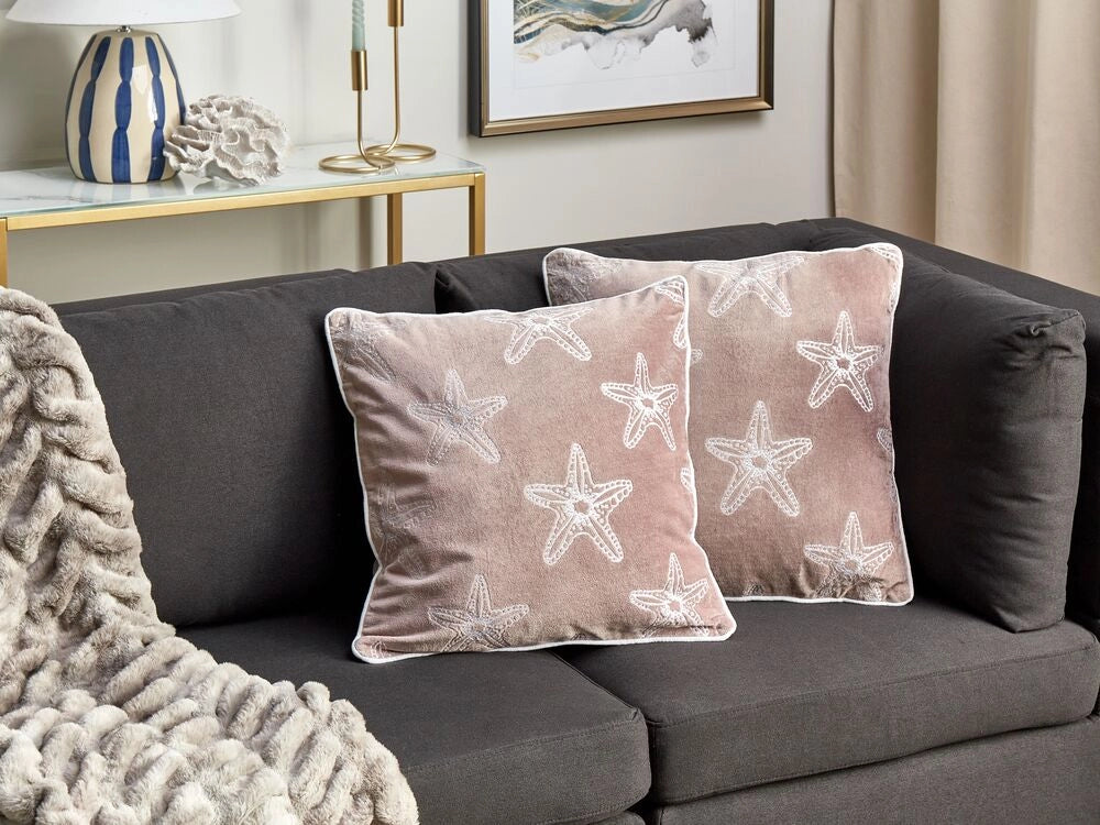 Set di 2 cuscini in velluto rosa quadrato con motivo stella marina accessori camera da letto soggiorno