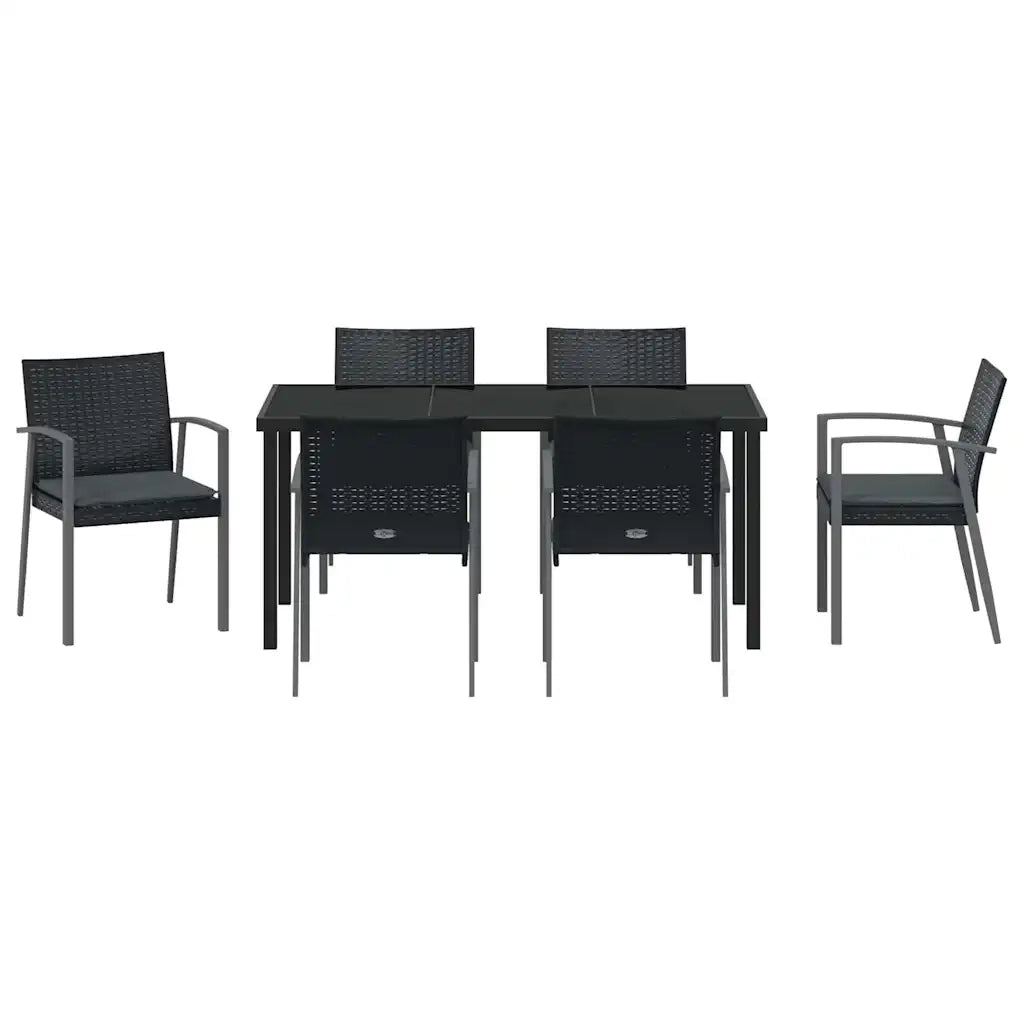Set da Pranzo per Giardino 7 pcs Nero e Grigio Rattan in PE 3379069