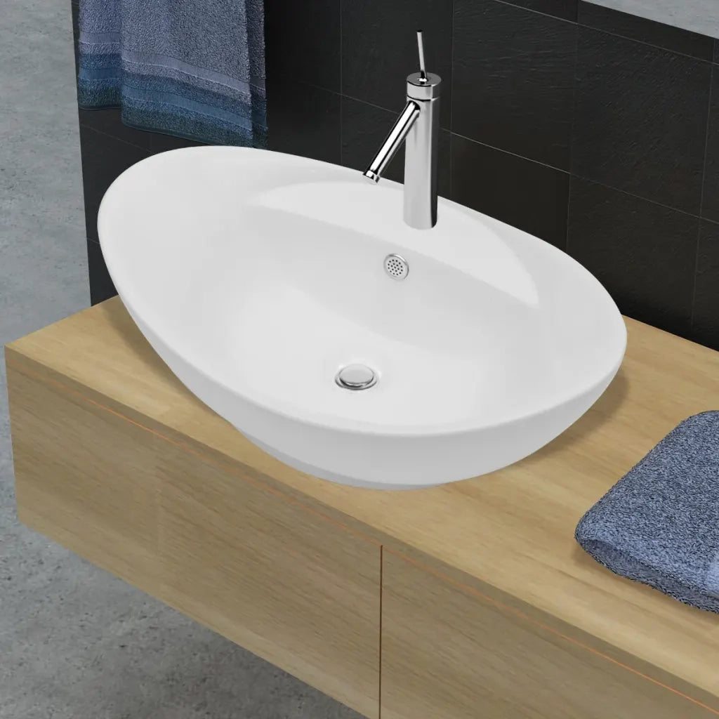 Lavabo Ceramica Lusso Ovale Foro di Scarico e Foro Rubinetto 140678