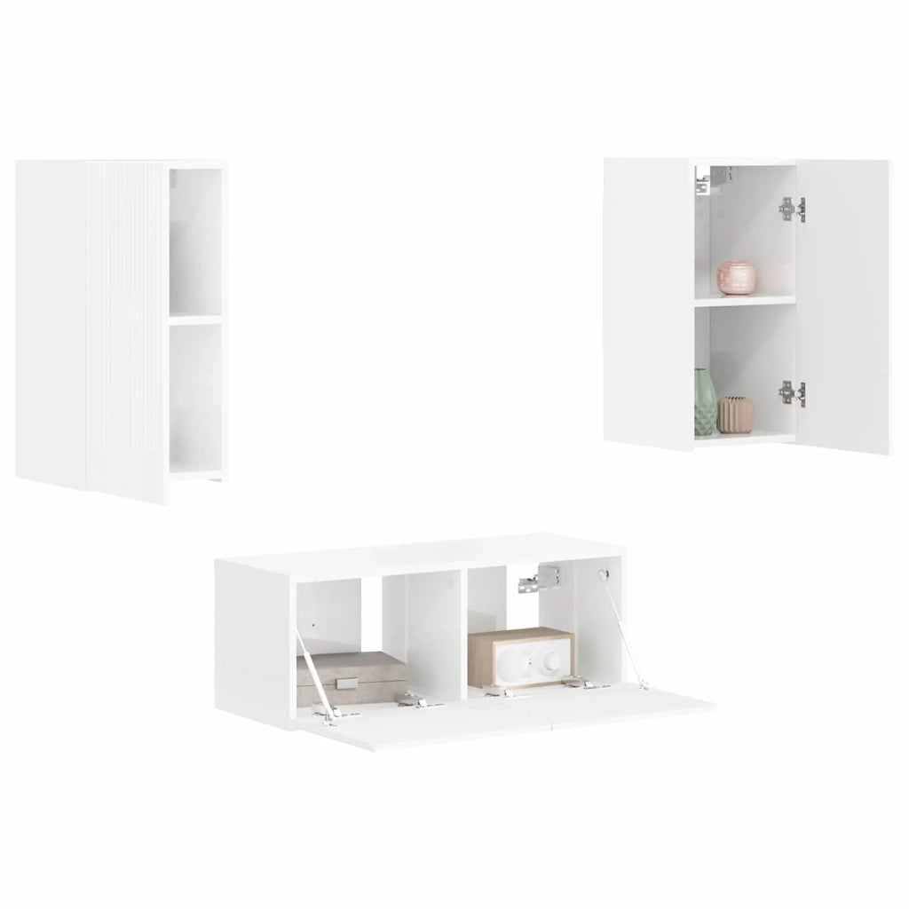 Set mobile TV 2 pz-Credenza per TV Bianco Lucido Legno multistrato 694528