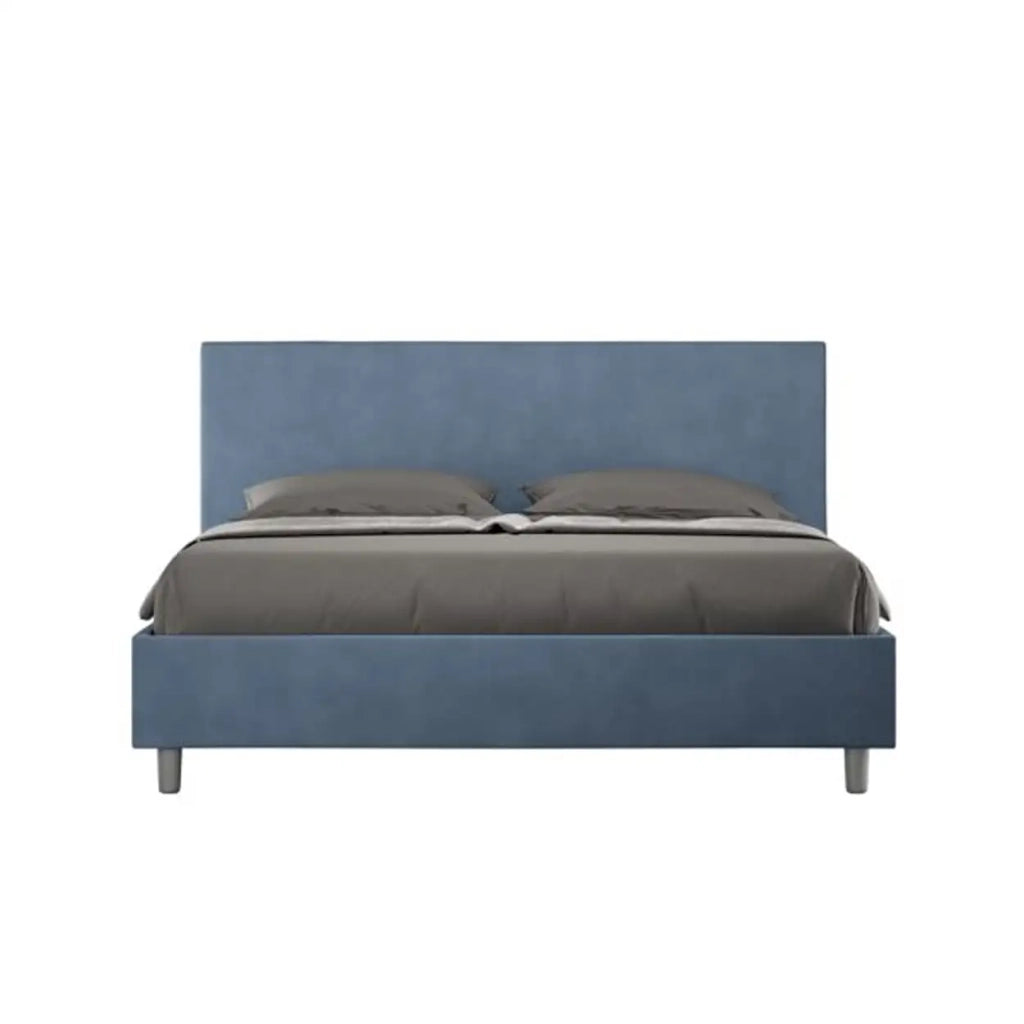 Letto matrimoniale senza rete imbottito 160x190 microfibra blu Adele