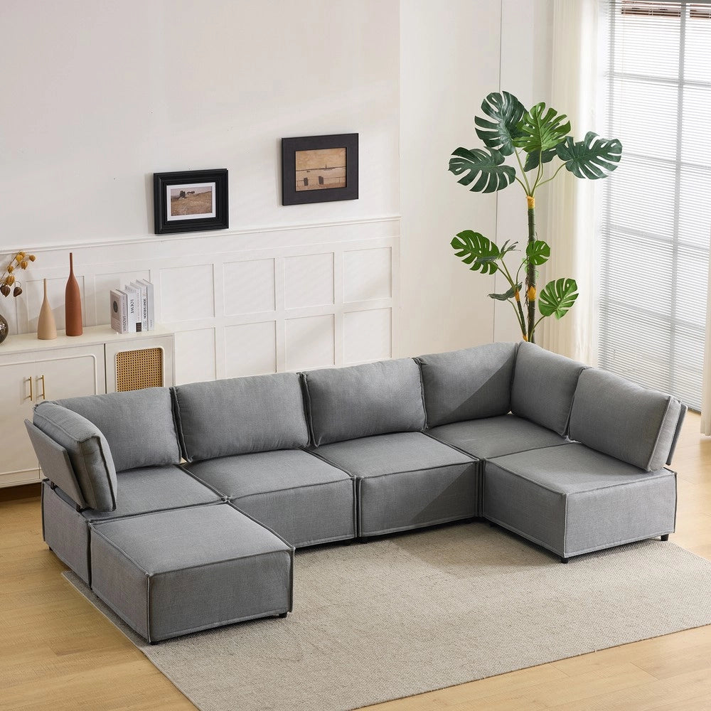 Divano Modulare 5 Posti in Legno e Tessuto ¨C Xylo ¨C Grigio Chiaro