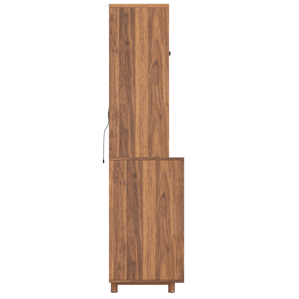 OKWISH Credenza Alta con 2 Ante Scorrevoli e 3 Ripiani Regolabili, LED e USB, per Cucina, MDF, Noce, 140×40×185 cm