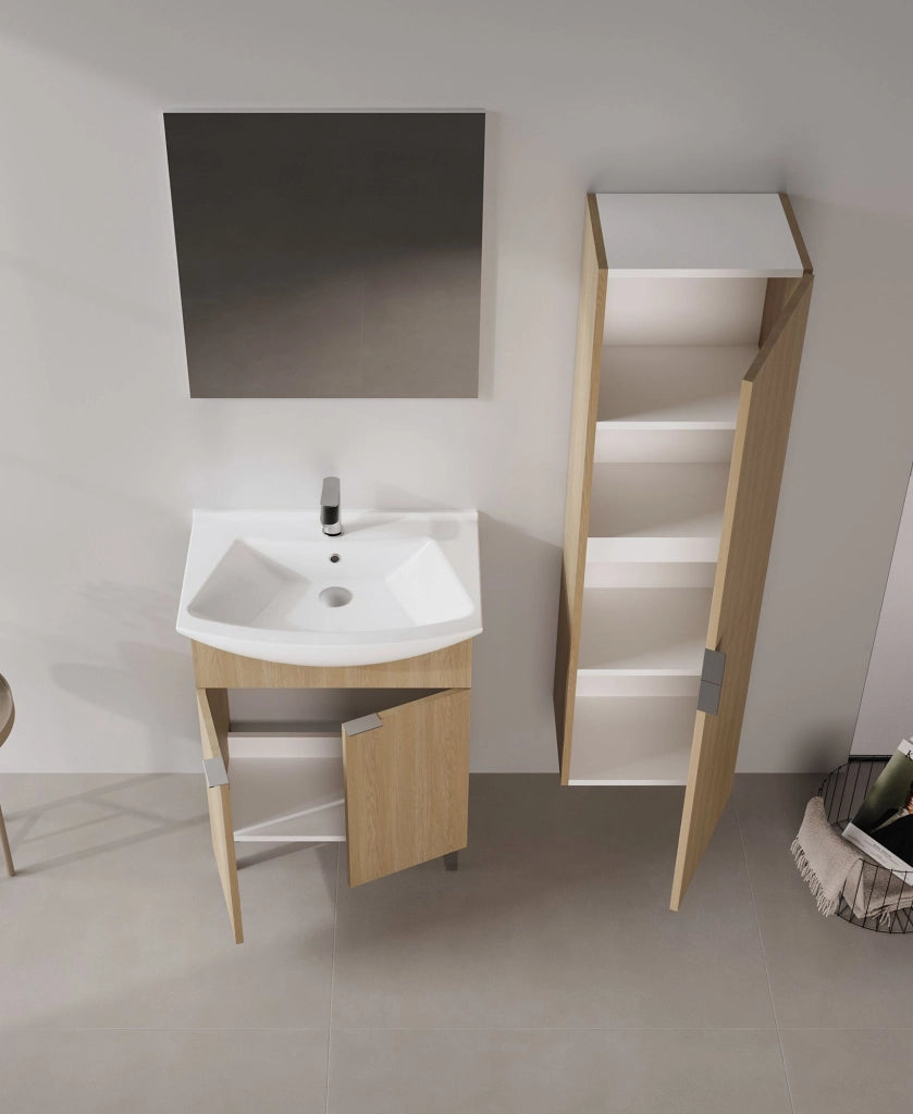 Set mobile lavabo con specchio (2 pezzi) "Purus 65" - 65 x 50 x 83 cm - Rovere