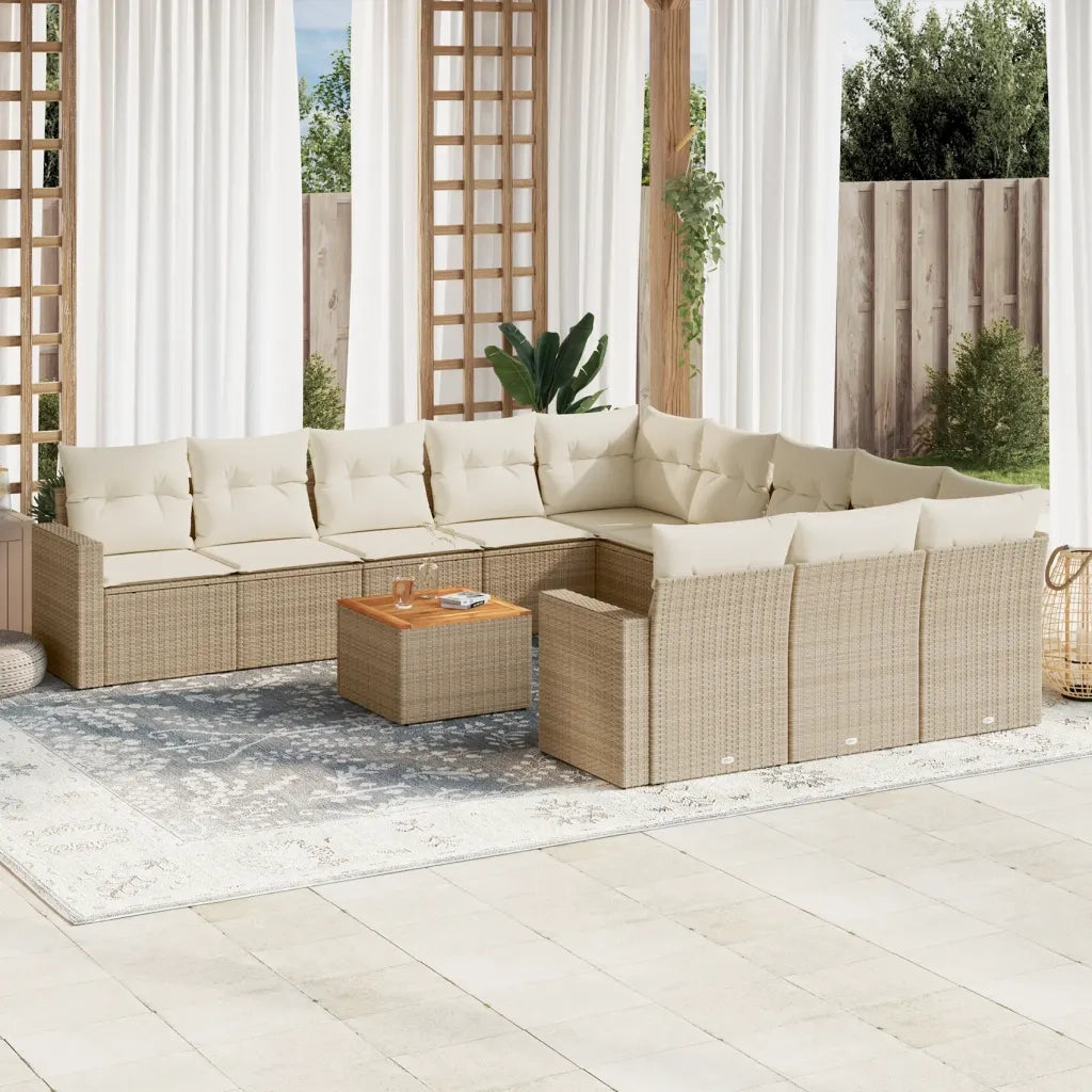 Set Divani da Giardino 12 pz con Cuscini Beige in Polyrattan 3256681