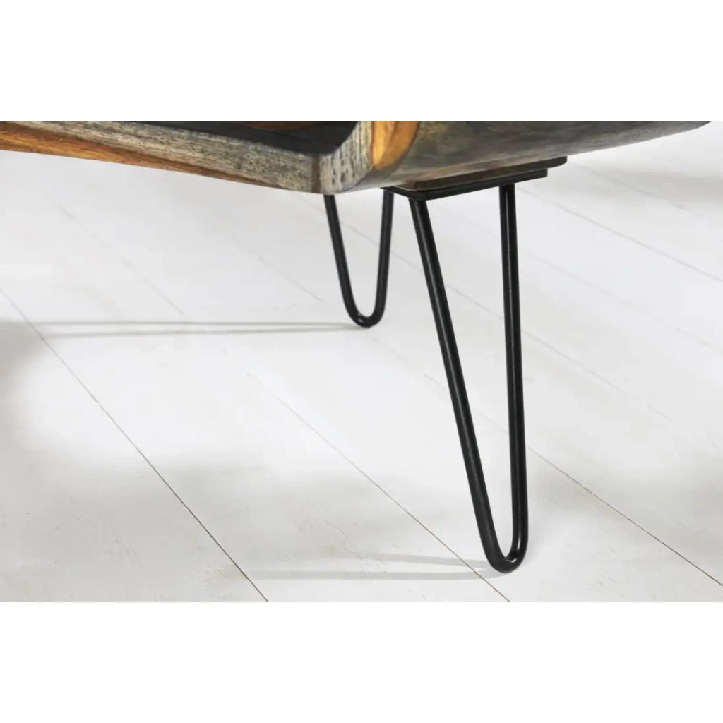 Tavolino basso NERA 70 cm in legno massiccio di Sheesham marrone e grigio con nicchia – stile retro industriale
