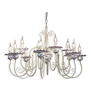 Lampadario Classico Sanremo Metallo E Ceramica Bianco Sfumato Oro 12 Luci E14