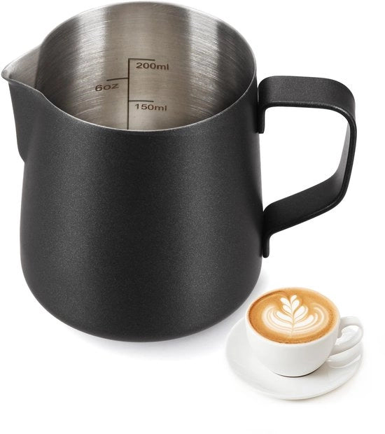 Melkkannetto 200 ml - Melkopschuit in Acciaio Inossidabile - Disegno di Laminazione Senza Gocce - Ideale per Cappuccino - Perfetto per Latte Arte - Formato Compatto 6 x 7 x 6,6 cm - Melkkan