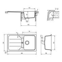 Lavello avena 1 vasca e sgocciolatoio 86x50