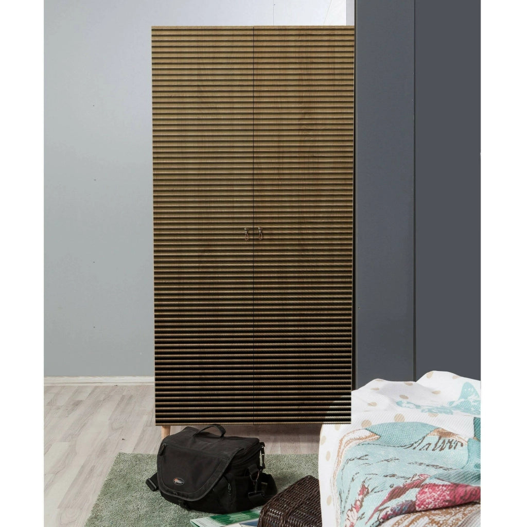 Guardaroba 2 ante Astilbe, Mobile camera da letto, Cabina armadio portabiti, Armadio appendiabiti, 90x52h192 cm, Quercia
