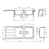 Lavello avena 2 vasche 1 piano e sgocciolatoio