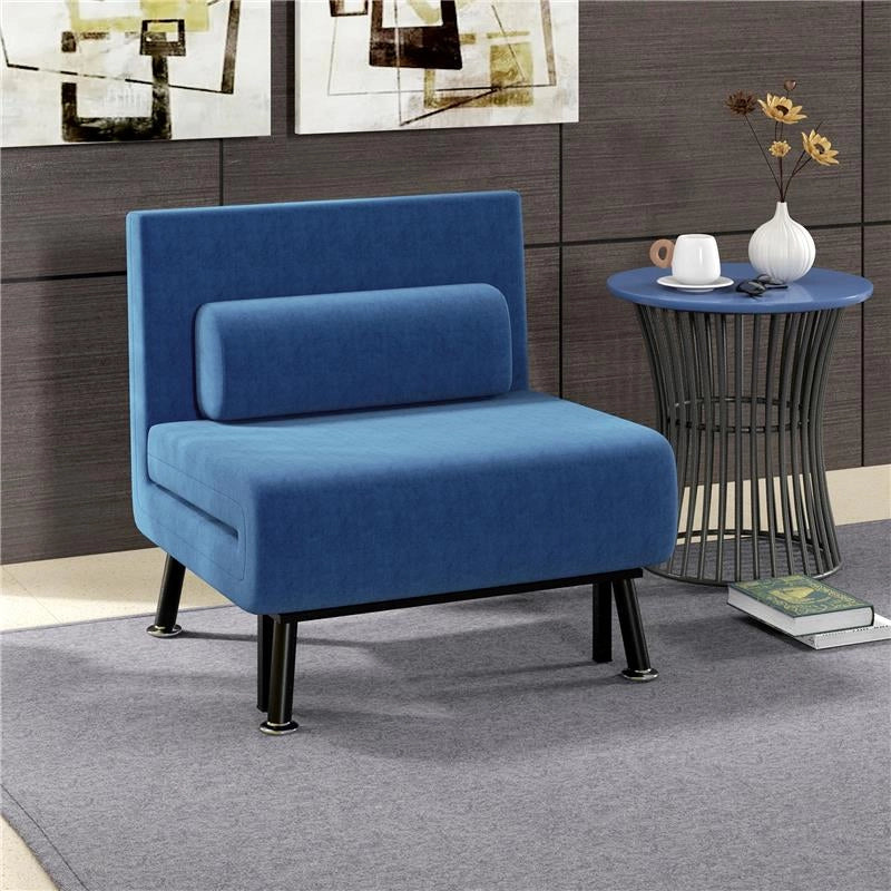 POLTRONA LETTO CON SCHIENALE REGOLABILE IN 5 POSIZIONI IN TESSUTO EFFETTO LINO E ACCIAIO 75X70X75 CM BLU SCURO
