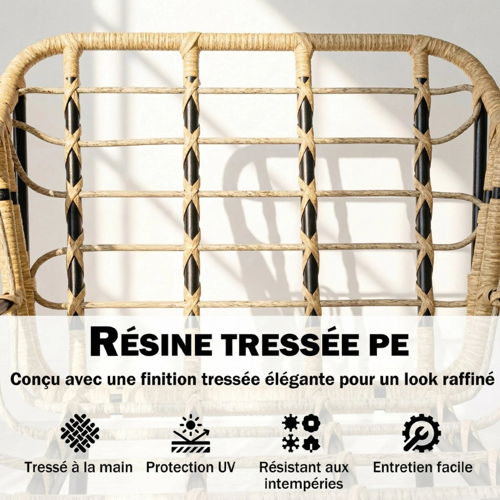 Set da giardino 3 pezzi in polyrattan ¨C Minimal ¨C tavolo in vetro, cuscini, kaki, 62x73x79cm