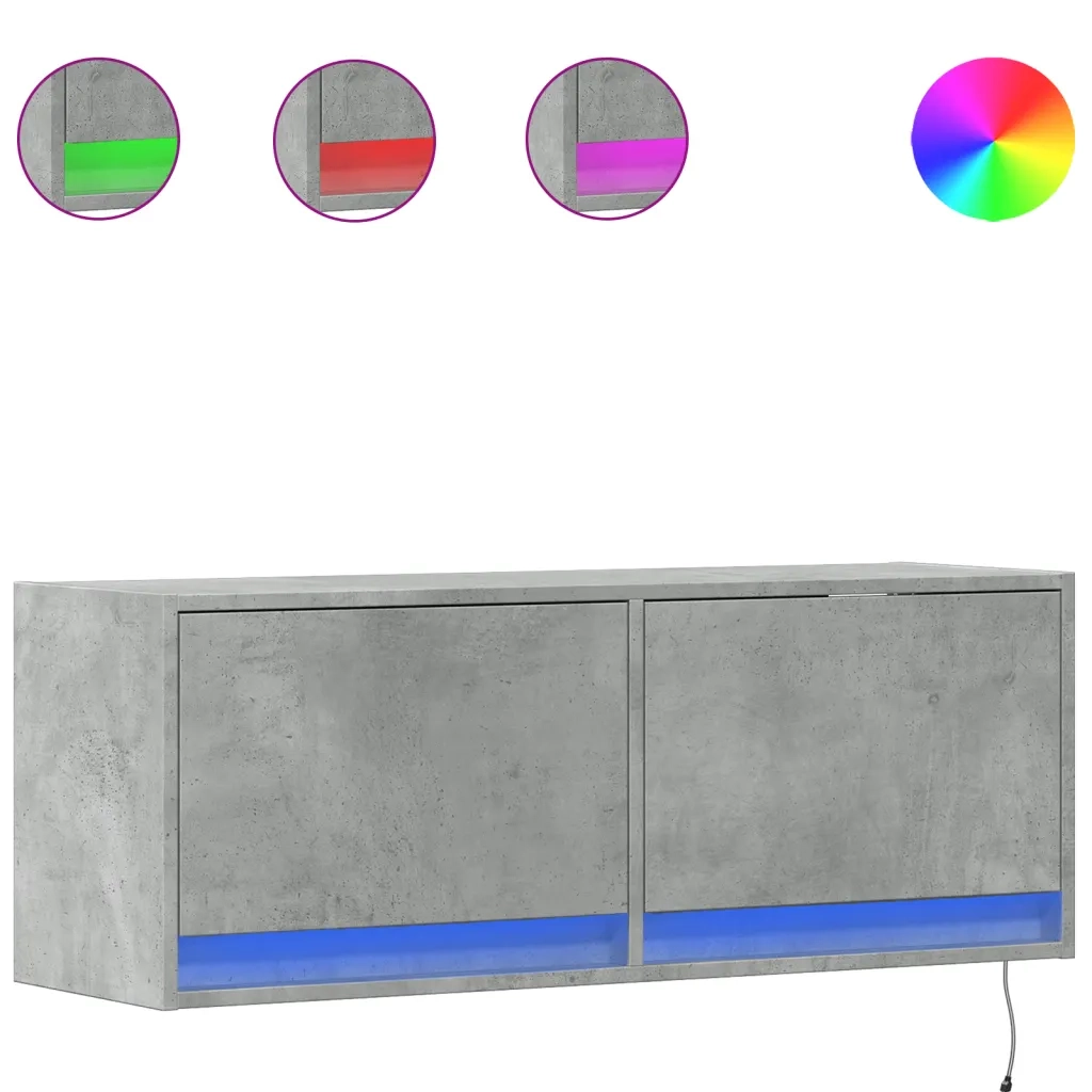 Mobile TV a Parete con Luci LED Grigio Cemento 100x31x35 cm