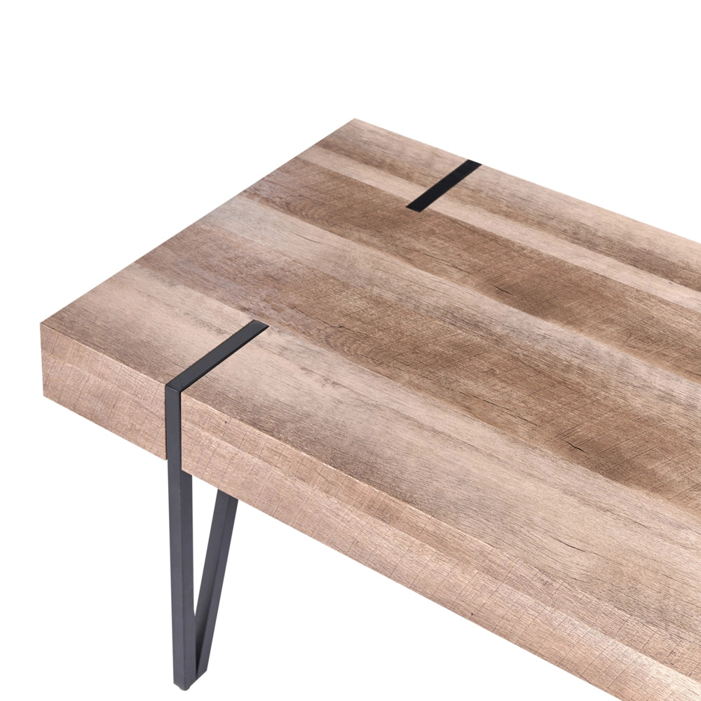 Tavolino da caffè Piano Marrone Gambe a Forcella in Metallo Nero 110 x 60 cm Stile Industriale Rettangolare