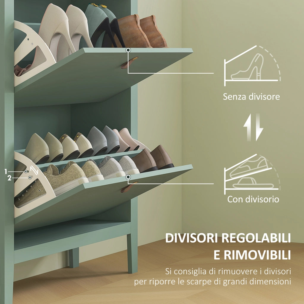 Scarpiera Slim per 14 Paia di Scarpe 80x24x95,5cm 2 Cassetti Verde