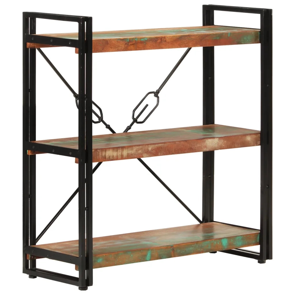 Libreria 3 Livelli 77x30x80 cm Legno Massello Recupero e Ferro 351109