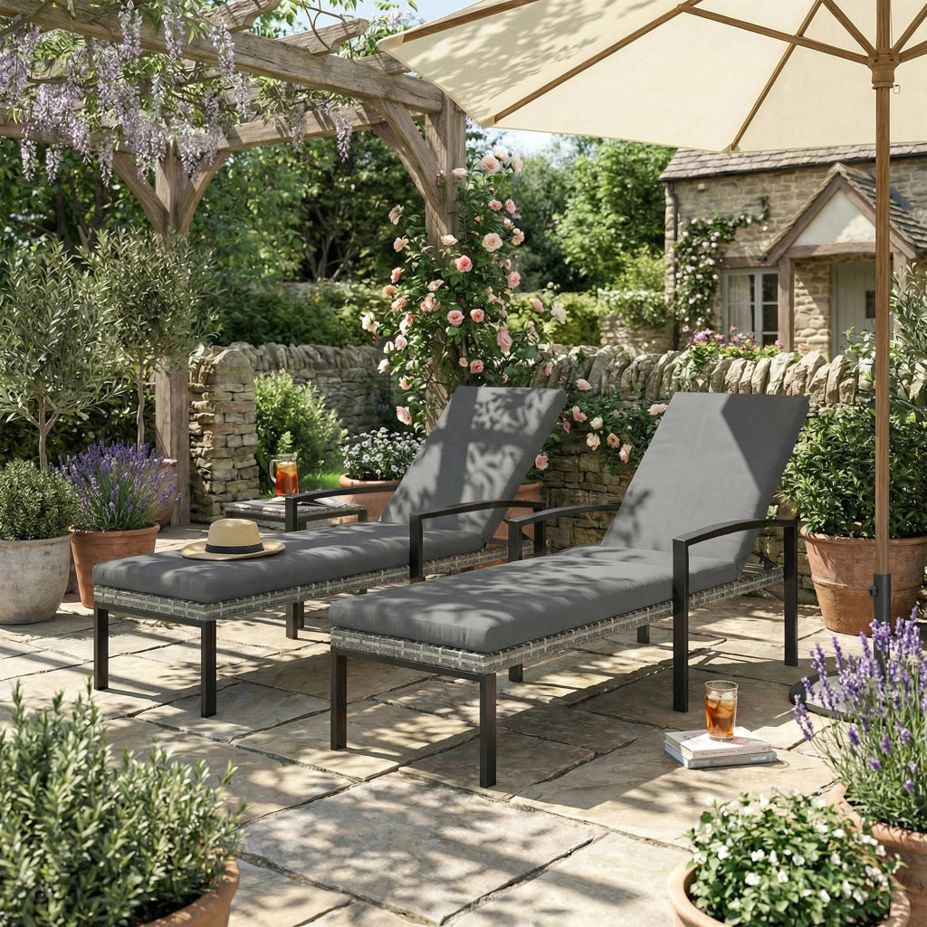Set di 2 poltrone regolabili in rattan in 5 posizioni massimo 120kg grigio