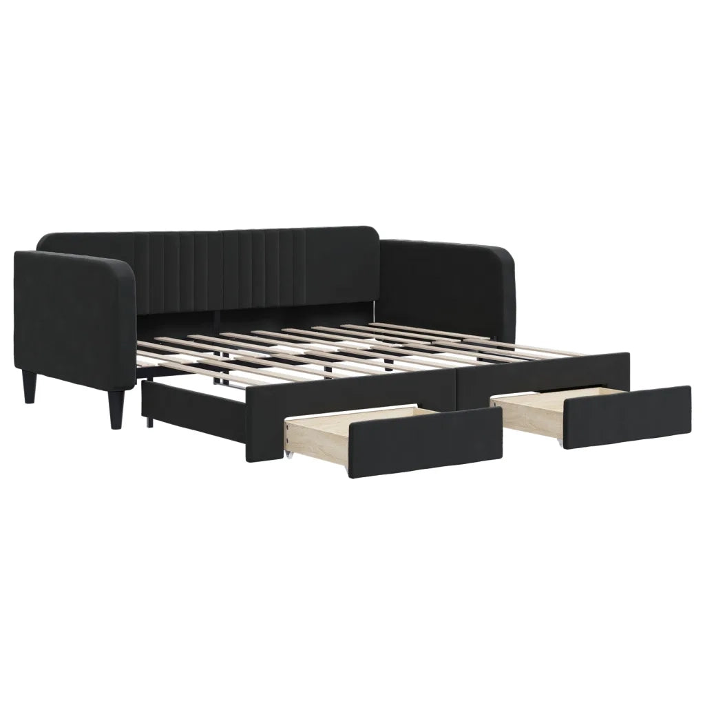 Divano Letto Estraibile con Cassetti-Sofa Letto-Daybed Nero 90x190 cm in Velluto 816151