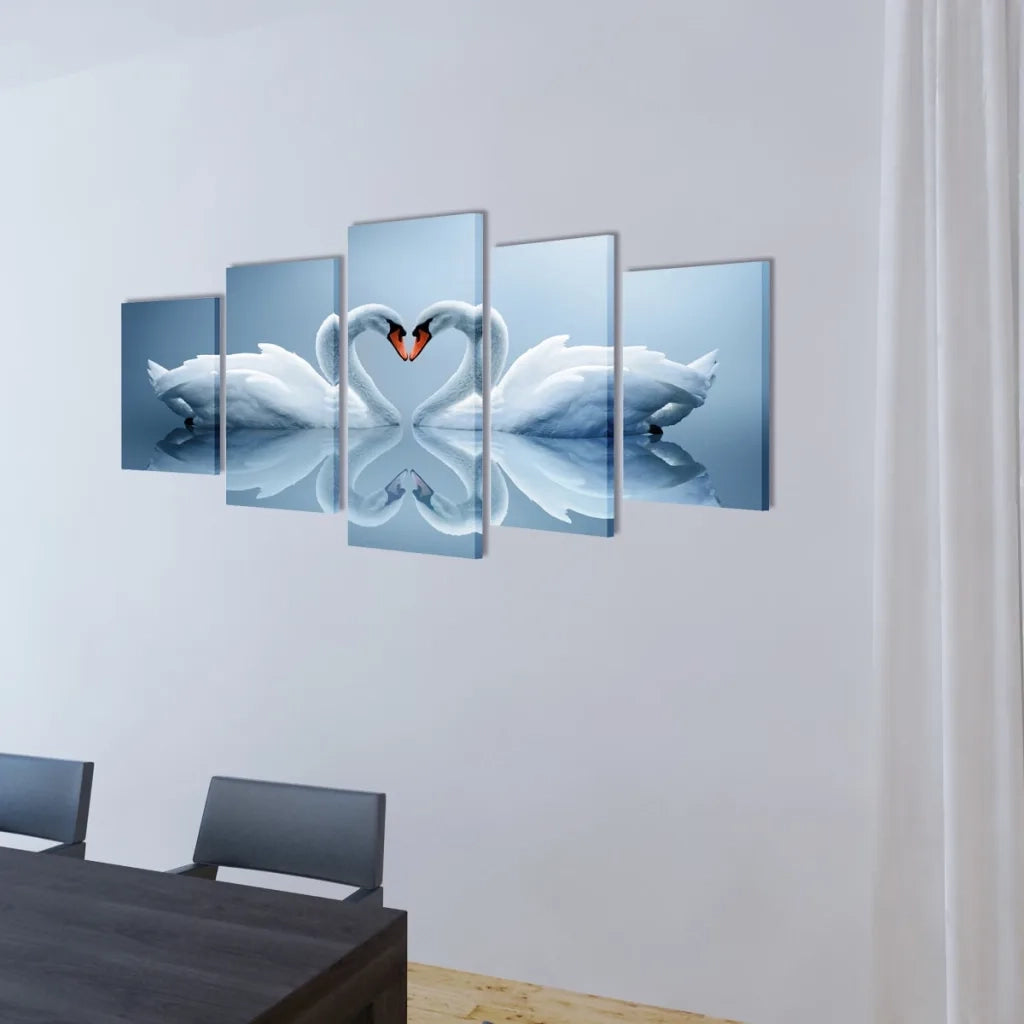vidaXL Set Stampa su Tela da Muro 5 pz Cigno 100 x 50 cm