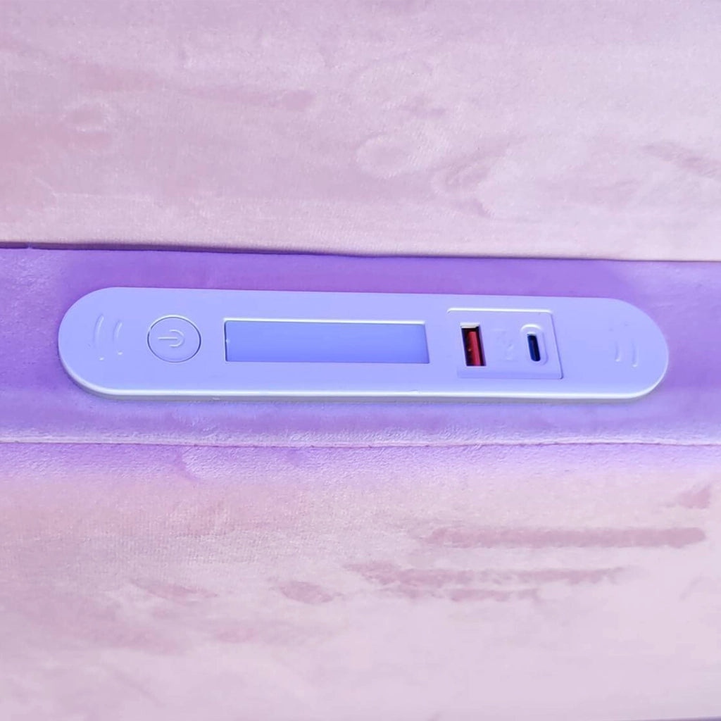 Letto contenitore 90x200 cm per bambini con LED; luce notturna; USB; ripiano; velluto; rosa