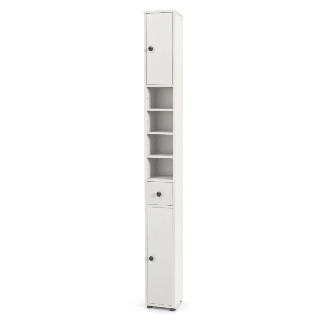 Armadio da bagno alto-Mobiletto da bagno slim con 1 cassetto di stoccaggio, Armadio da bagno 5 ripiani regolabili struttura antiscivolo Bianco